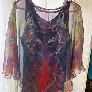 Cato Sheer Layered Floral Blouse in Purple, Black and Red